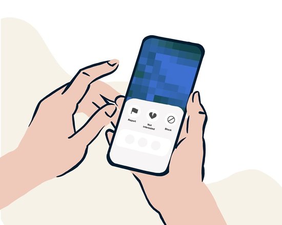 illustration of hand holding phone showing reporting options